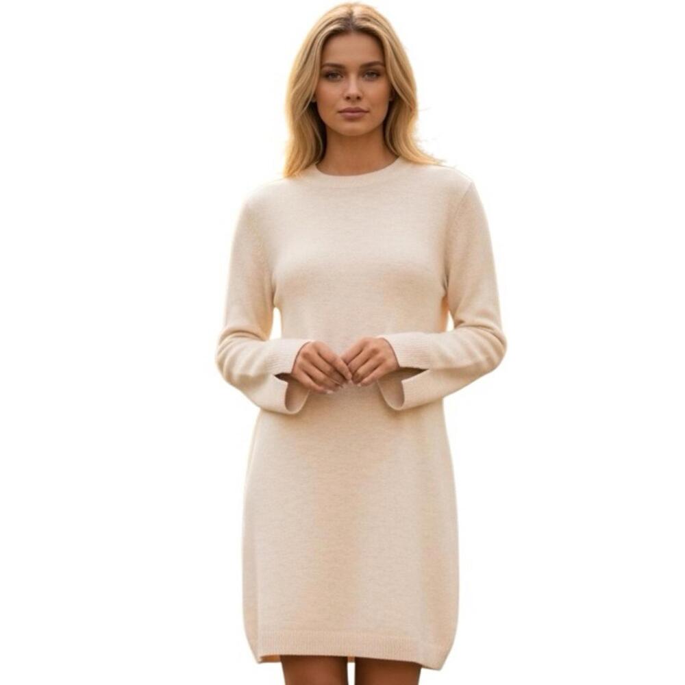 NWT Halogen Crewneck Cream Beige Long Sleeve Mini Sweater Dress Size XL - Picture 2 of 8